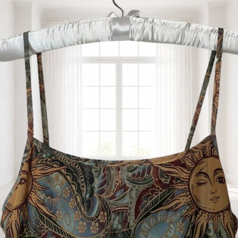 Shein Celestial Sun Print Mini Dress M | Y2K Boho Fairy Grunge Ruffle Hem - Picture 5 of 10